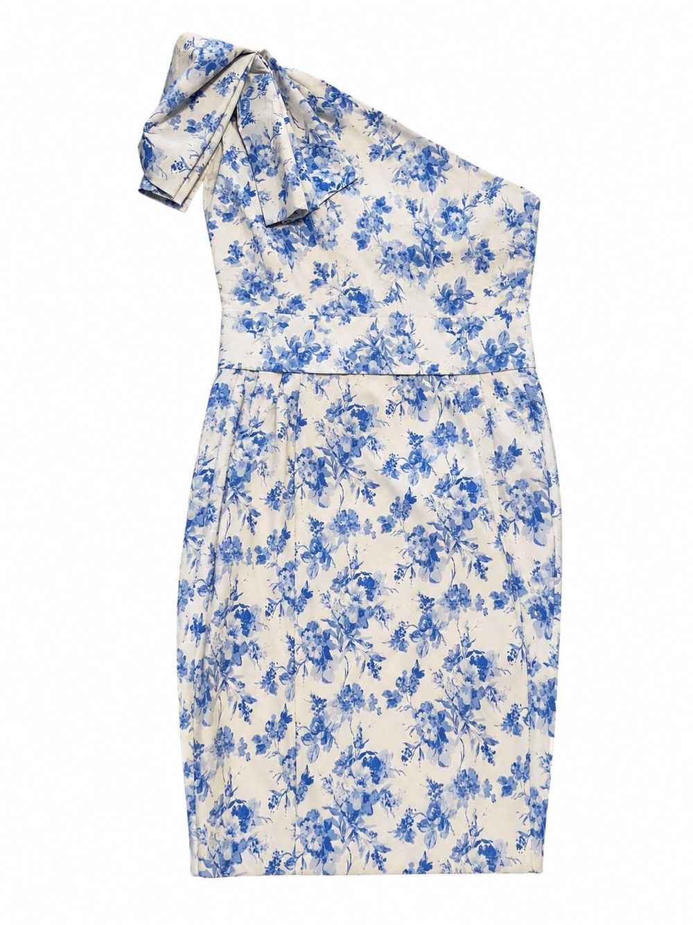 Boohoo White One-Shoulder Floral Dress with Blue Print